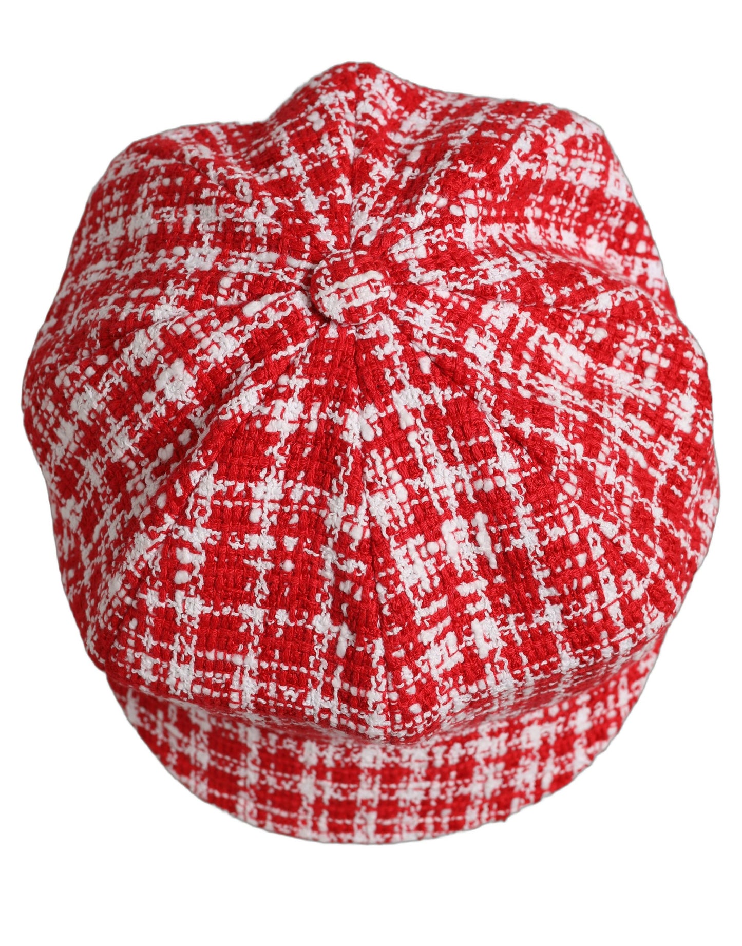 Dolce & Gabbana Red White Tweed Textured Baker Boy Capello Hat Dolce & Gabbana