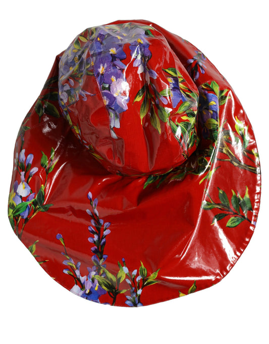 Dolce & Gabbana Glossy Red Floral Wide Brim Bucket Capello Hat Dolce & Gabbana