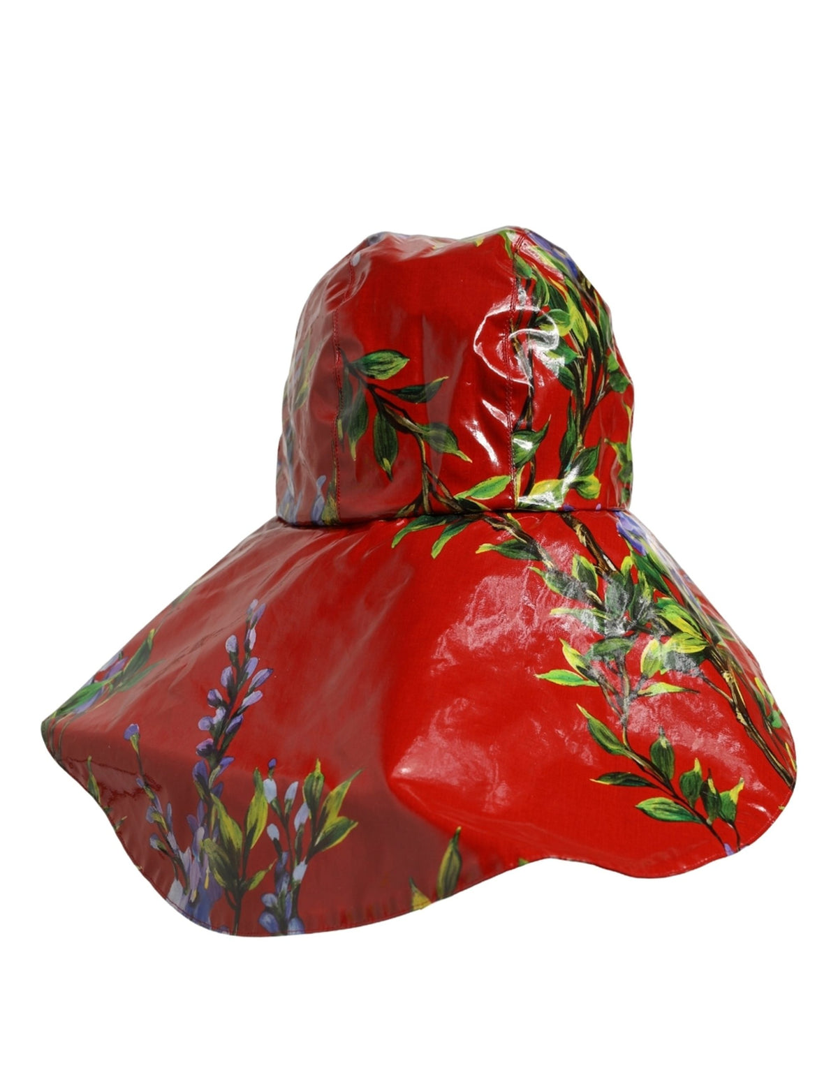 Dolce & Gabbana Glossy Red Floral Wide Brim Bucket Capello Hat Dolce & Gabbana