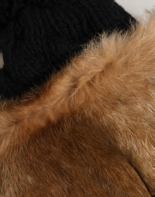 Dolce & Gabbana Black Brown Dyed Rabbit Real Fur Winter Beanie Hat Dolce & Gabbana