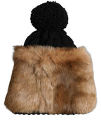 Dolce & Gabbana Black Brown Dyed Rabbit Real Fur Winter Beanie Hat Dolce & Gabbana