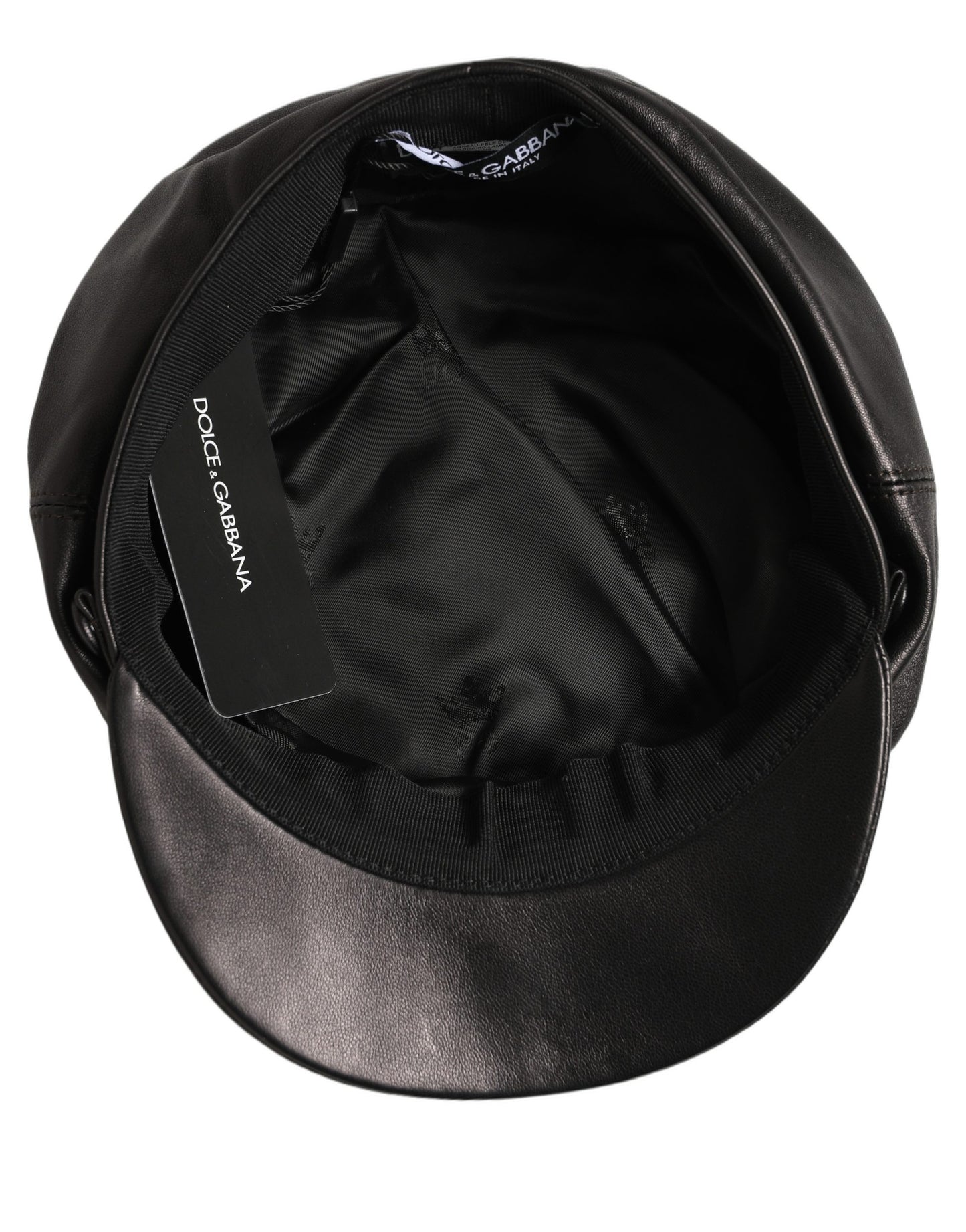 Dolce & Gabbana Black Lambskin Leather Newsboy Capello Hat Dolce & Gabbana