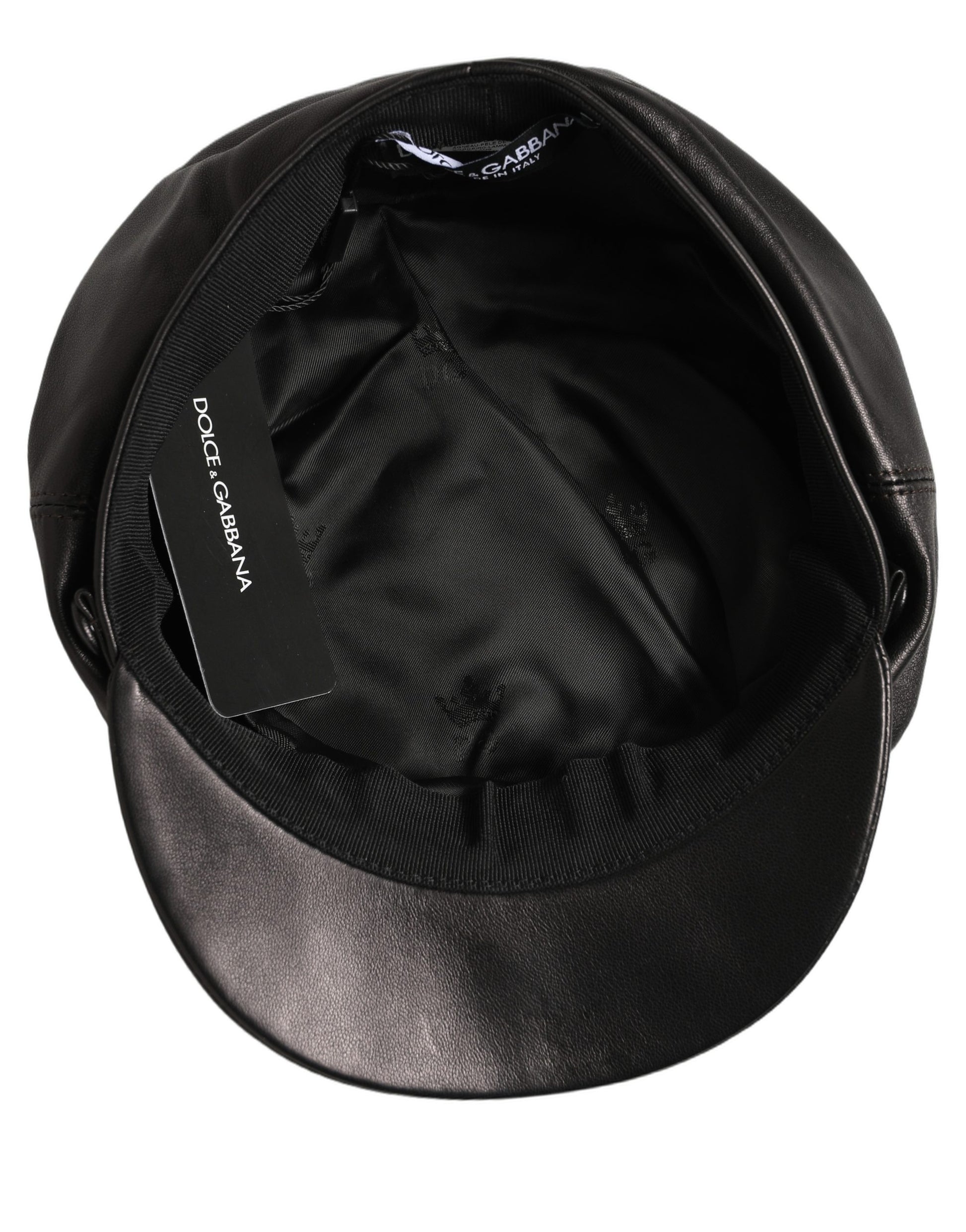 Dolce & Gabbana Black Lambskin Leather Newsboy Capello Hat Dolce & Gabbana