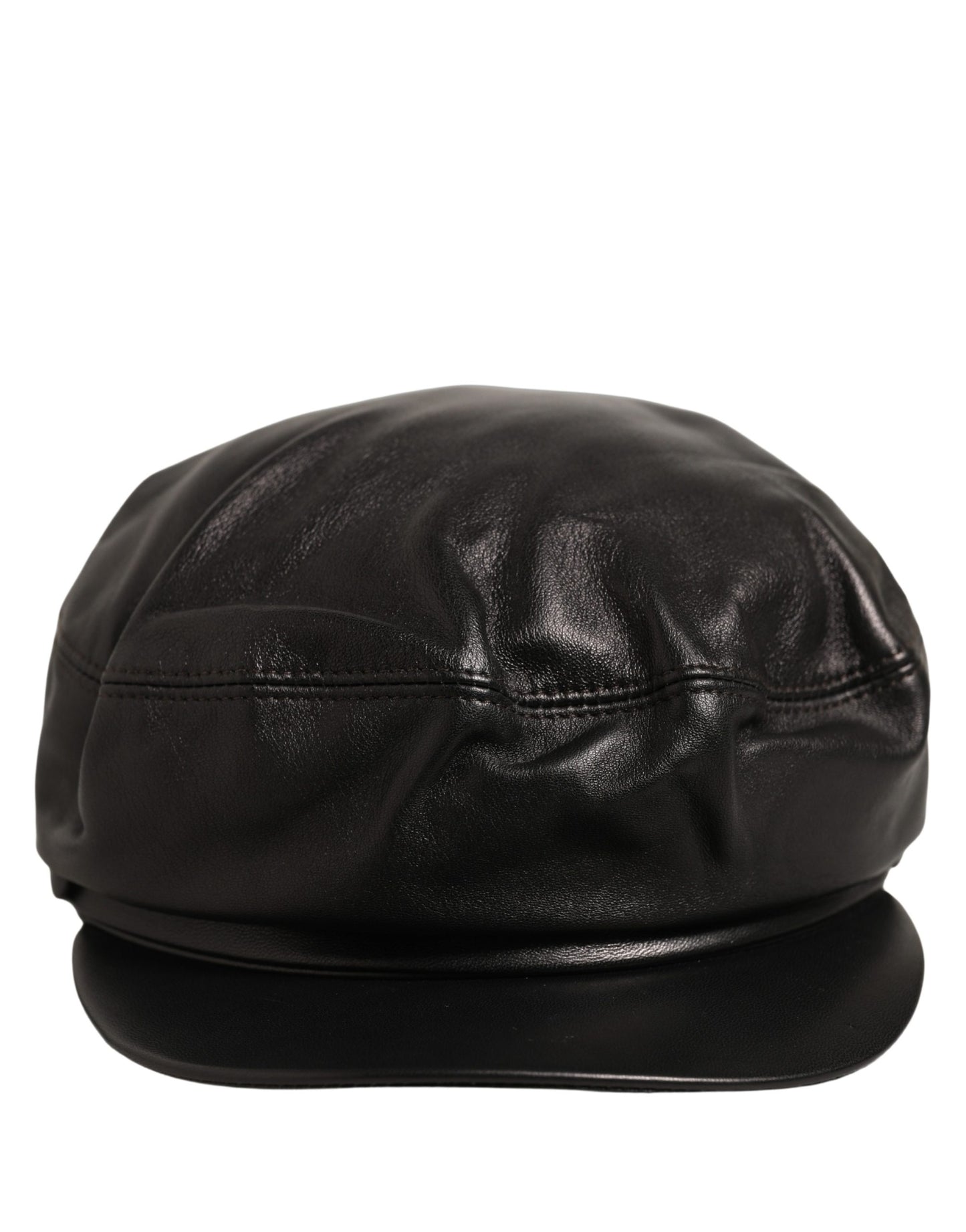 Dolce & Gabbana Black Lambskin Leather Newsboy Capello Hat Dolce & Gabbana