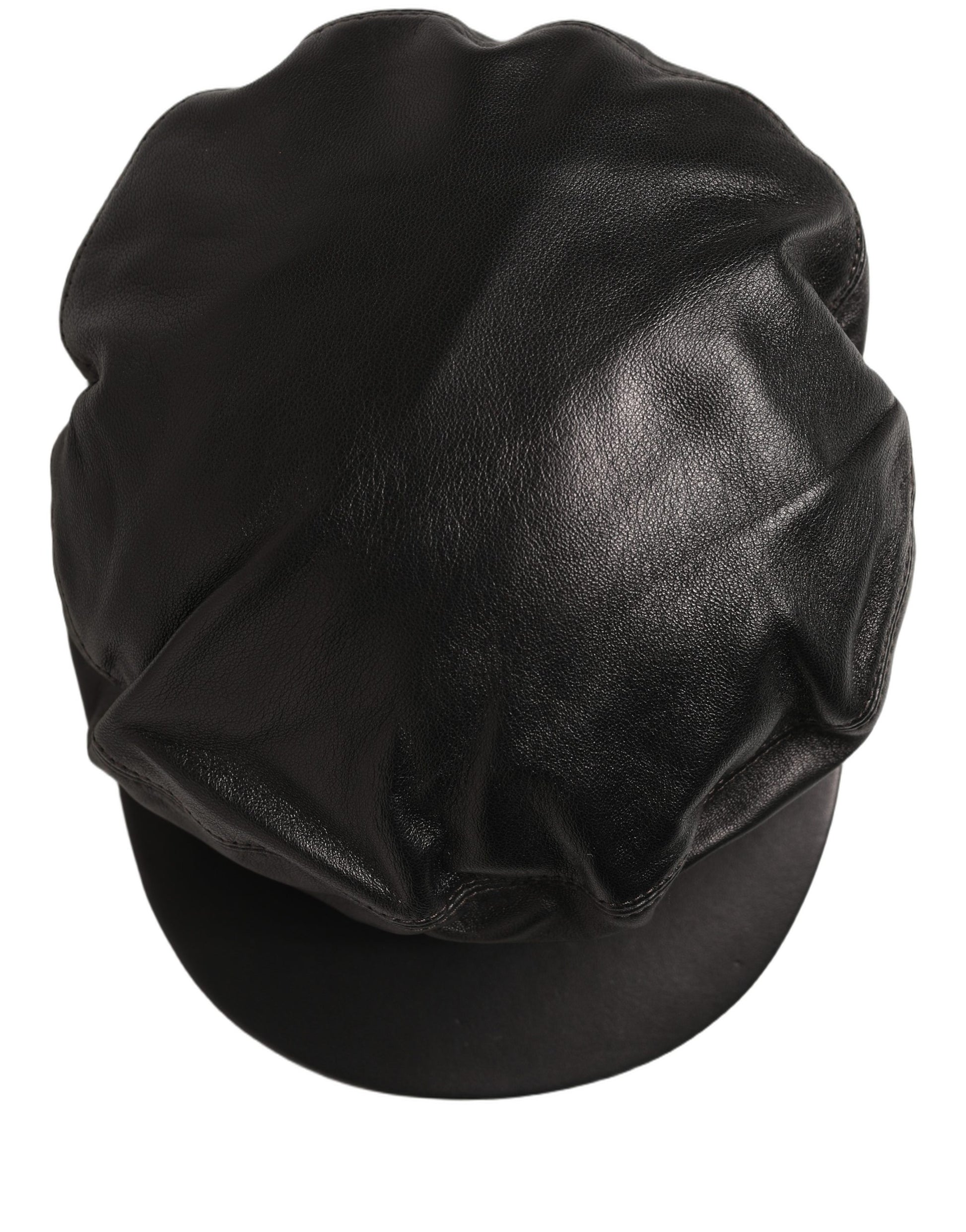 Dolce & Gabbana Black Lambskin Leather Newsboy Capello Hat Dolce & Gabbana