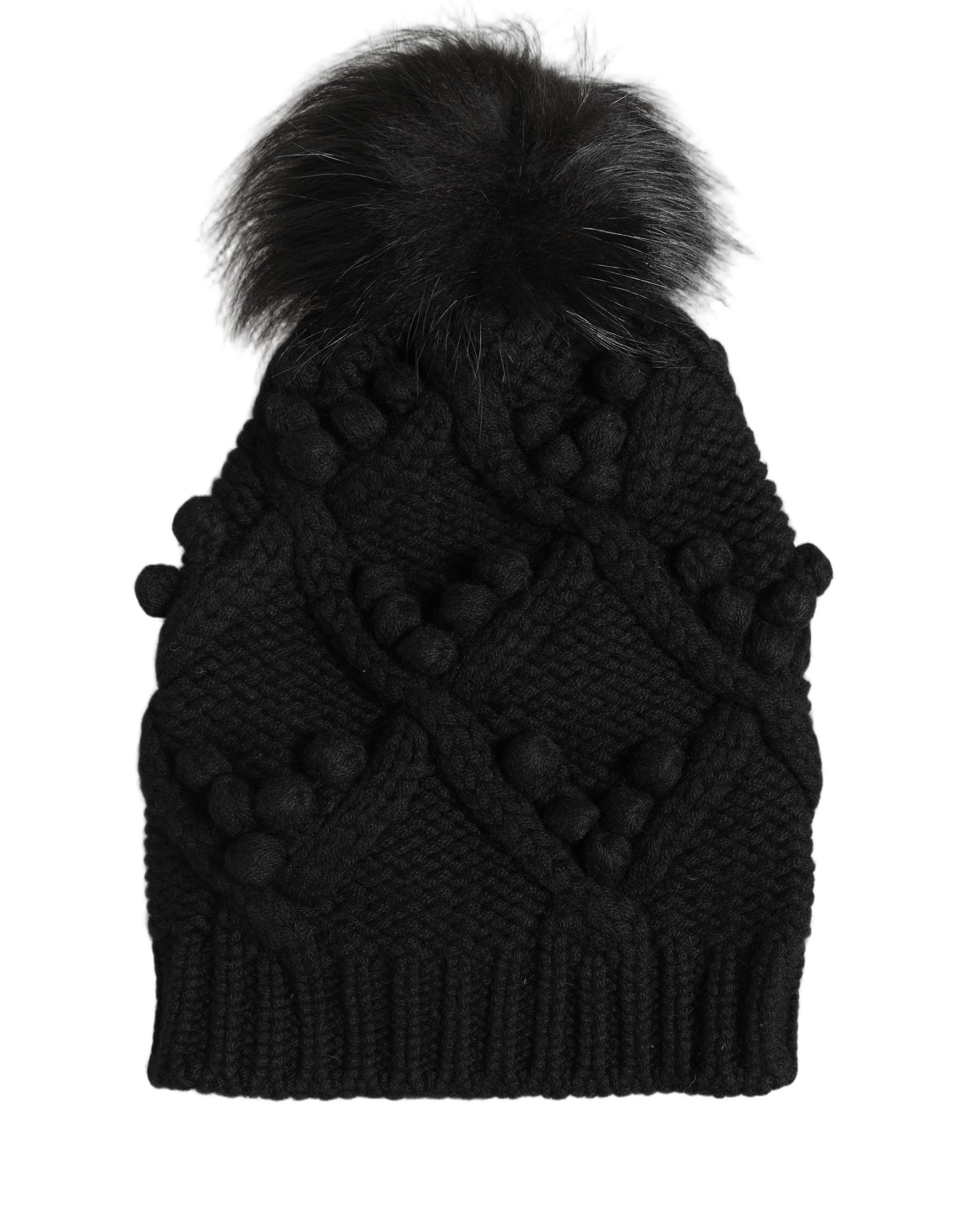 Dolce & Gabbana Black Cashmere Knitted Fur Pom-Pom Beanie One Size Hat Dolce & Gabbana