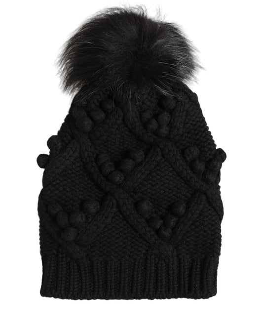 Dolce & Gabbana Black Cashmere Knitted Fur Pom-Pom Beanie One Size Hat Dolce & Gabbana