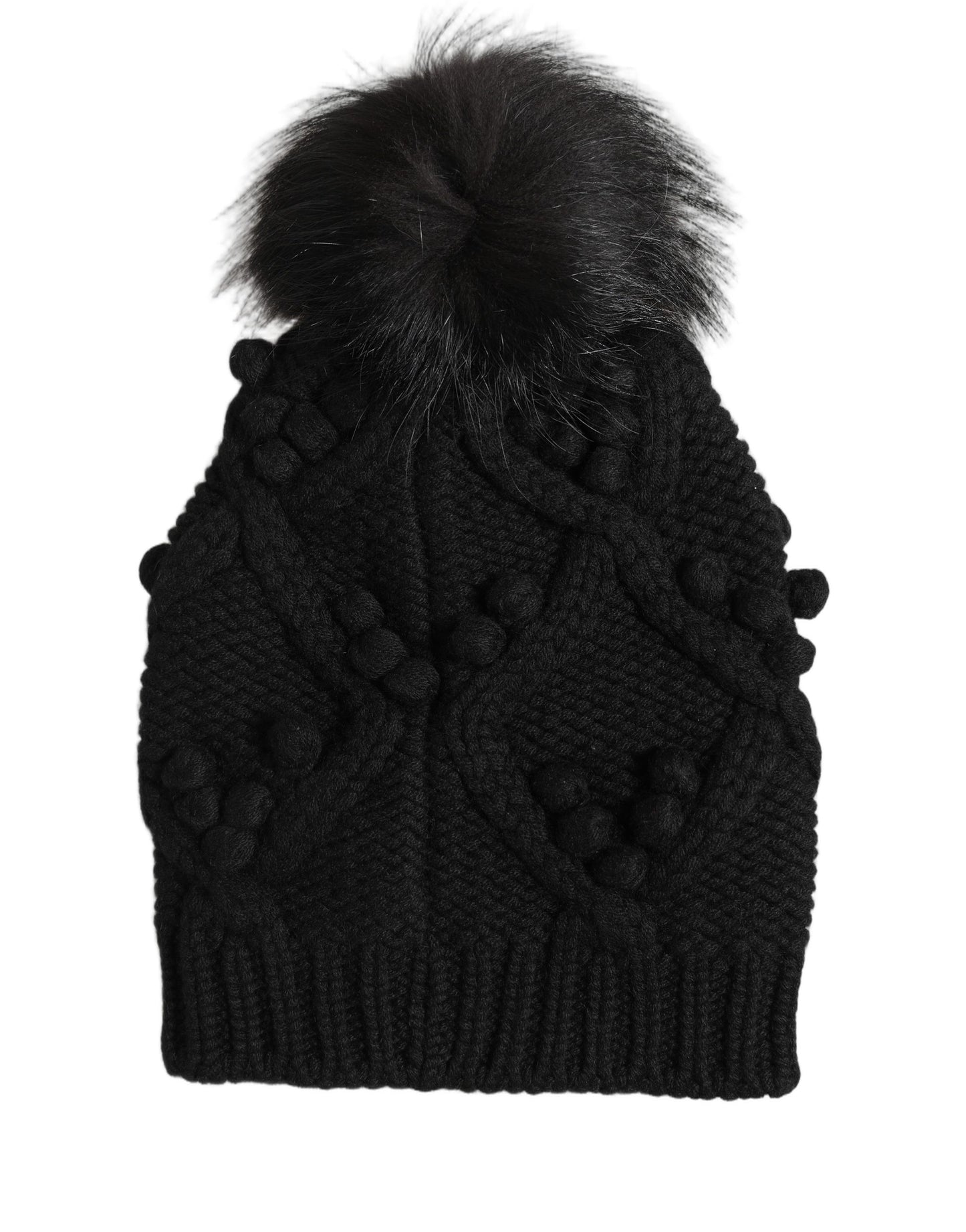 Dolce & Gabbana Black Cashmere Knitted Fur Pom-Pom Beanie One Size Hat Dolce & Gabbana