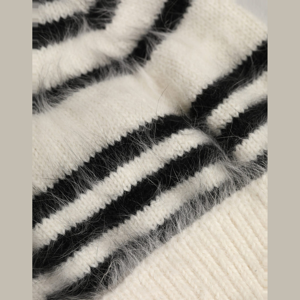 Dolce & Gabbana Black White Striped Angora Knitted Beanie One Size Hat Dolce & Gabbana