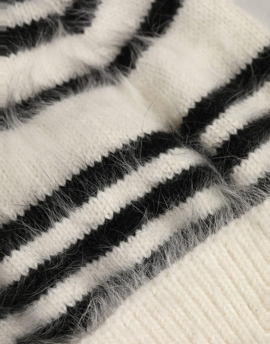 Dolce & Gabbana Black White Striped Angora Knitted Beanie One Size Hat Dolce & Gabbana