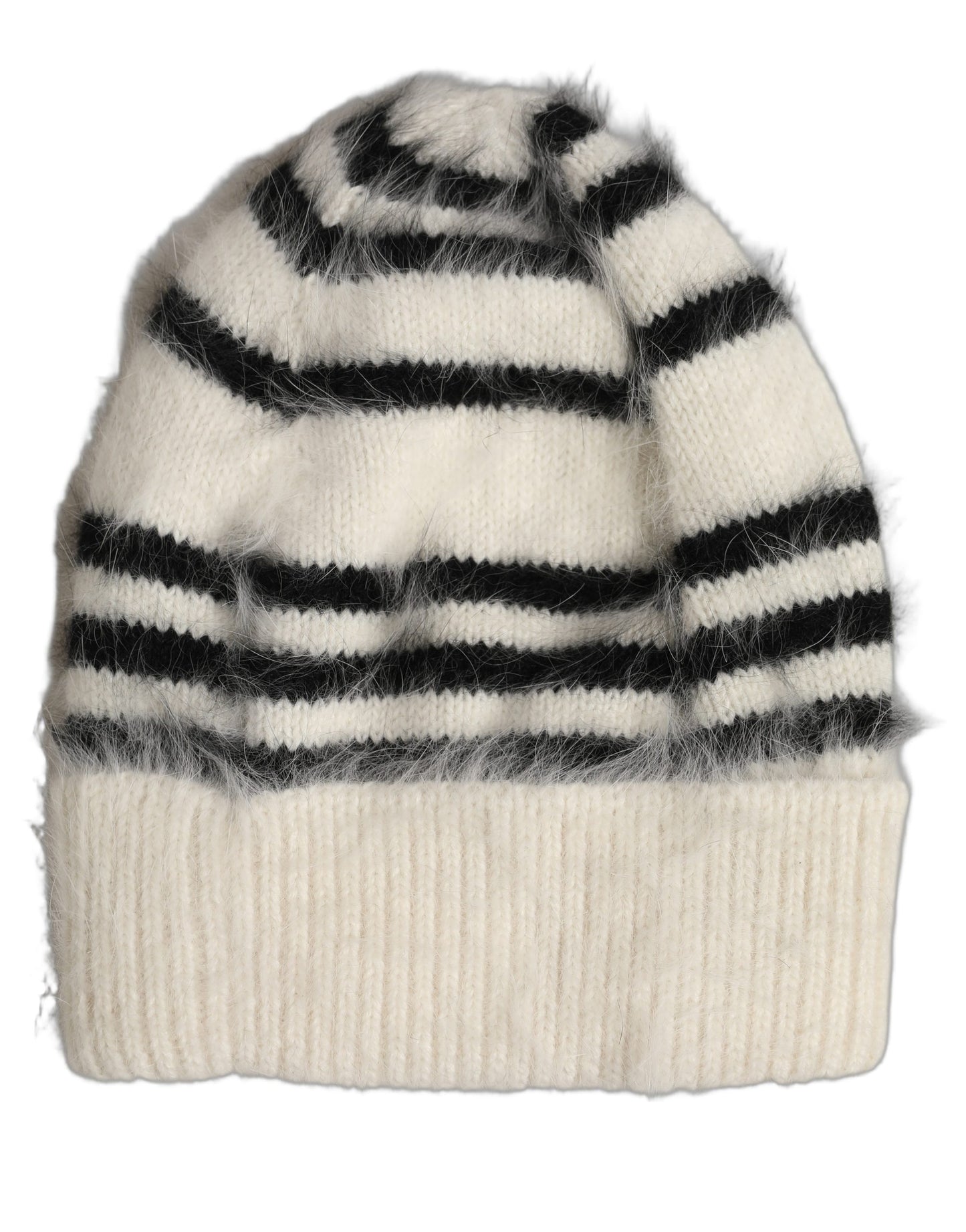 Dolce & Gabbana Black White Striped Angora Knitted Beanie One Size Hat Dolce & Gabbana