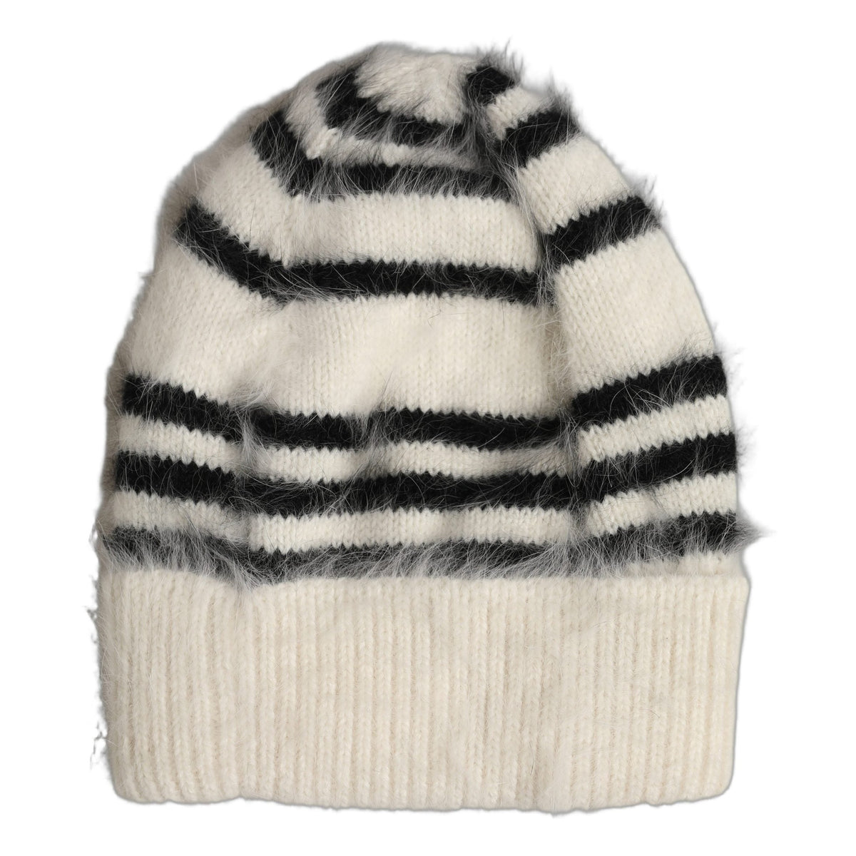 Dolce & Gabbana Black White Striped Angora Knitted Beanie One Size Hat Dolce & Gabbana