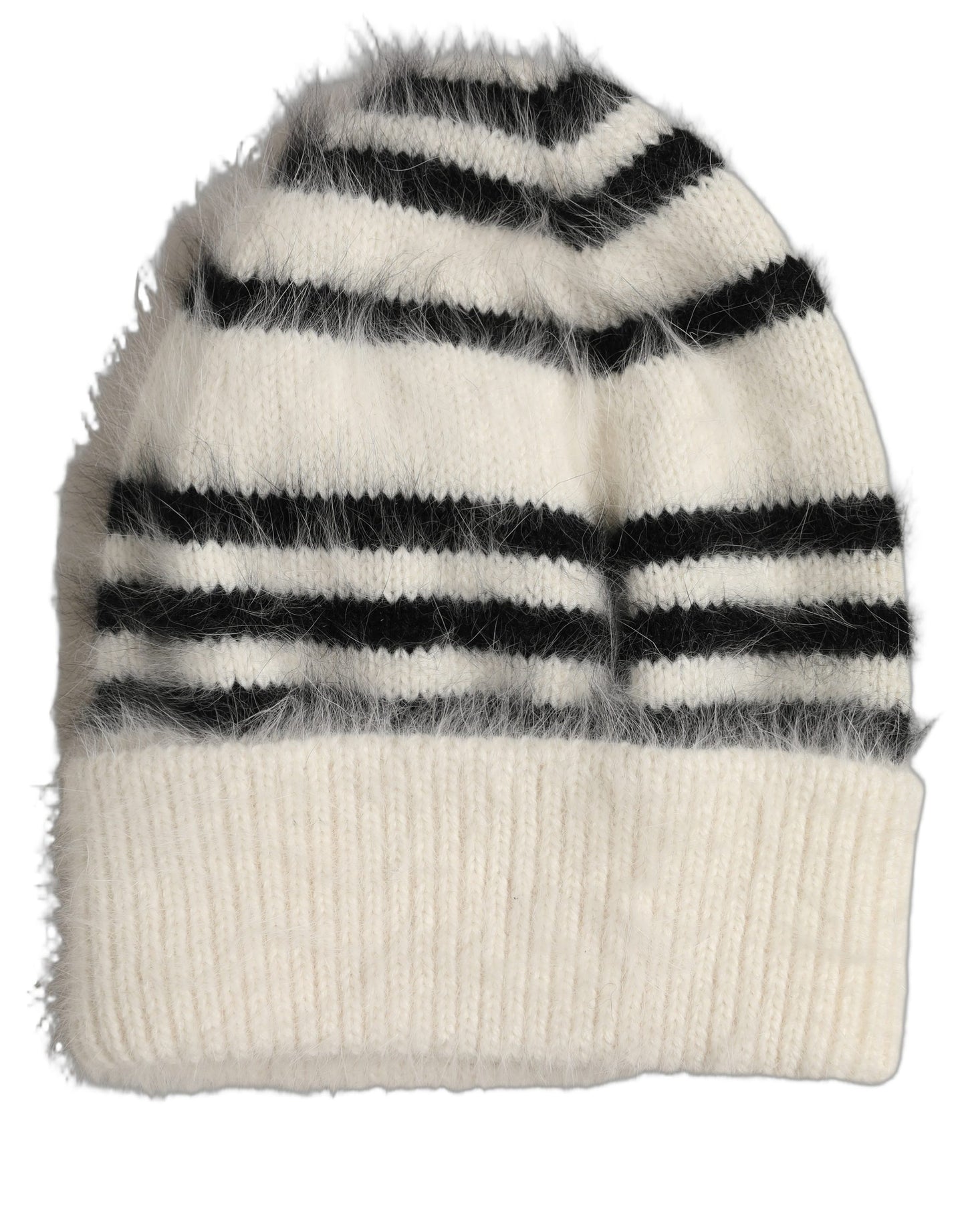 Dolce & Gabbana Black White Striped Angora Knitted Beanie One Size Hat Dolce & Gabbana