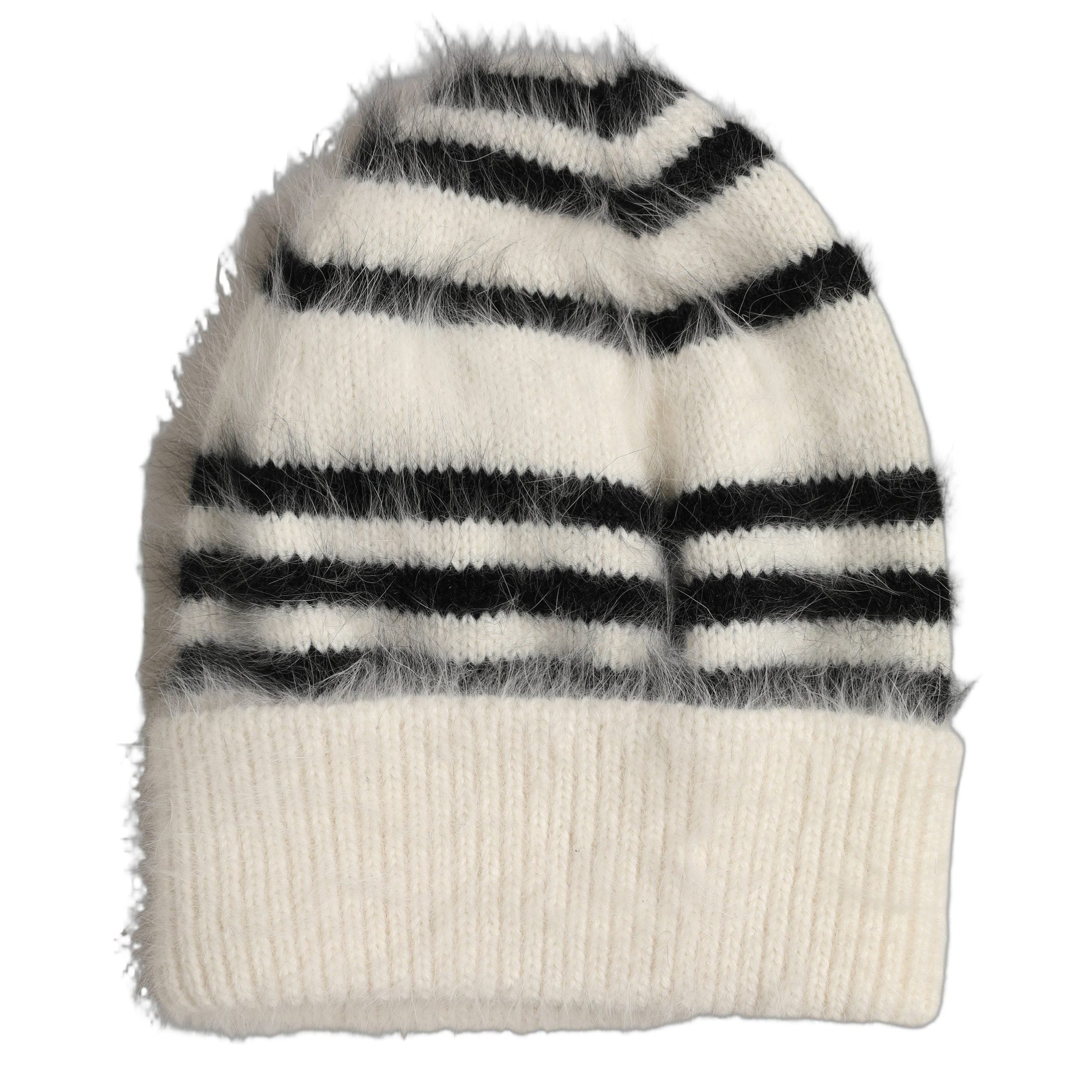 Dolce & Gabbana Black White Striped Angora Knitted Beanie One Size Hat Dolce & Gabbana