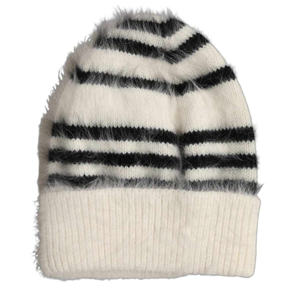 Dolce & Gabbana Black White Striped Angora Knitted Beanie One Size Hat Dolce & Gabbana