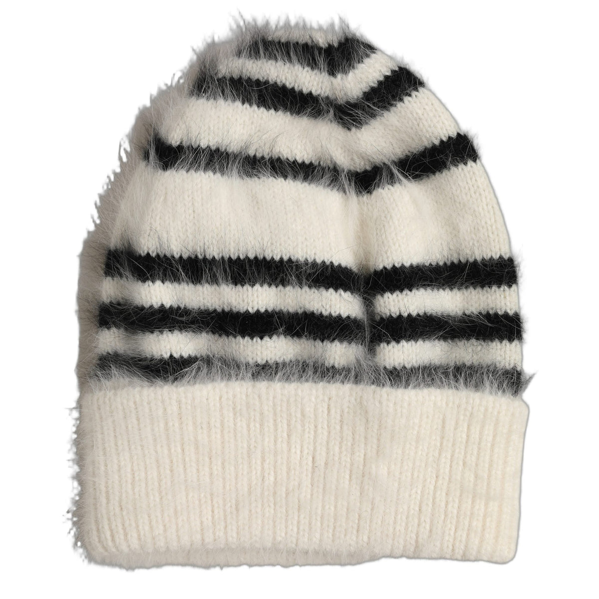 Dolce & Gabbana Black White Striped Angora Knitted Beanie One Size Hat Dolce & Gabbana