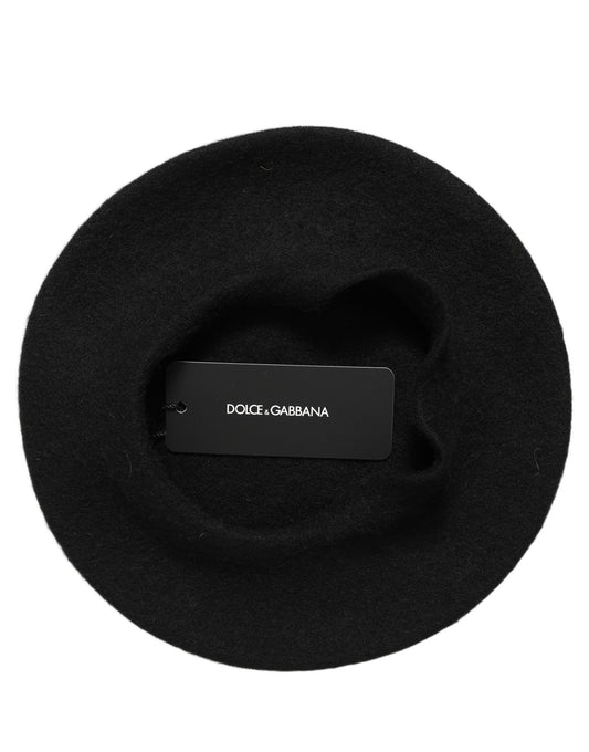 Dolce & Gabbana Black Wool French Style Beret Capello Hat Dolce & Gabbana