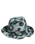 Dolce & Gabbana teal cotton bucket hat with large polka dot pattern, stylish sun protection accessory.