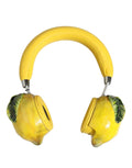 Dolce & Gabbana yellow leather headset headphones with vibrant lemon design, stylish and comfortable for premium audio experience.