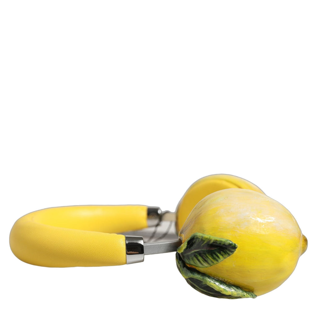 Dolce & Gabbana Yellow Vibrant Lemon Leather Headset Headphones Dolce & Gabbana