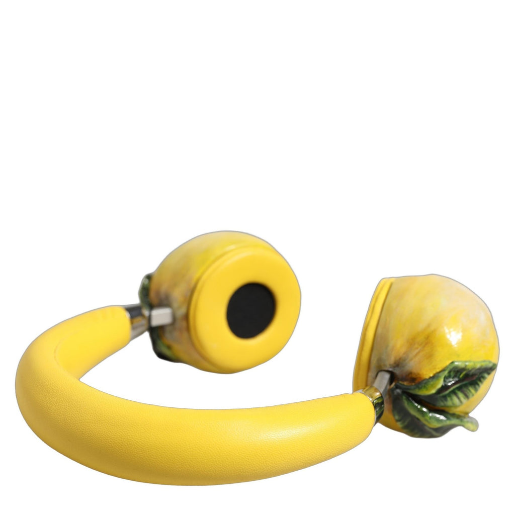 Dolce & Gabbana Yellow Vibrant Lemon Leather Headset Headphones Dolce & Gabbana