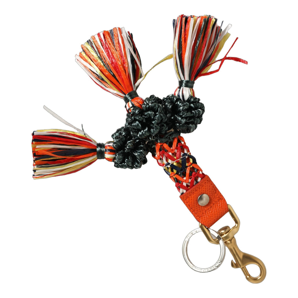 Dolce & Gabbana Raffia Leather Clasp Finder Chain Keyring Multicolor Dolce & Gabbana