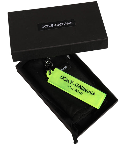 Dolce & Gabbana Neon Green Logo Print Charm Metal Keychain Keyring Dolce & Gabbana