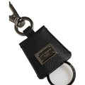 Dolce & Gabbana Black Dauphine Leather Silver Metal Logo Plaque Keyring Dolce & Gabbana