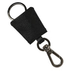 Dolce & Gabbana Black Dauphine Leather Silver Metal Logo Plaque Keyring Dolce & Gabbana