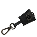 Dolce & Gabbana Black Dauphine Leather Silver Metal Logo Plaque Keyring Dolce & Gabbana