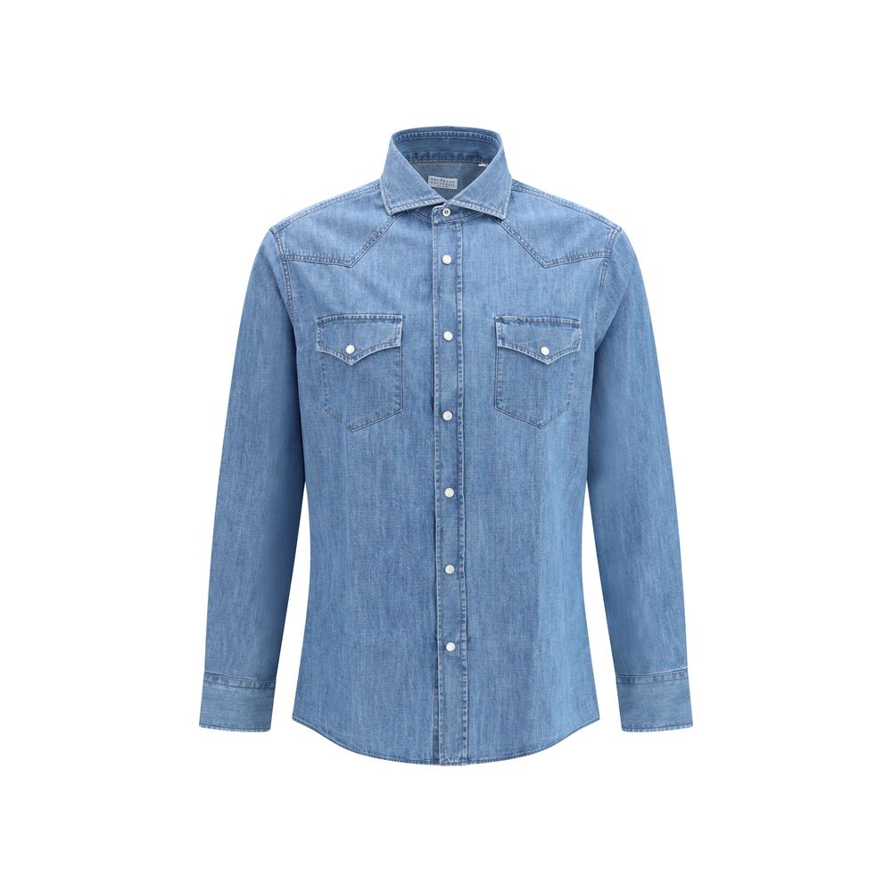 Brunello Cucinelli Blue Denim Shirt Brunello Cucinelli