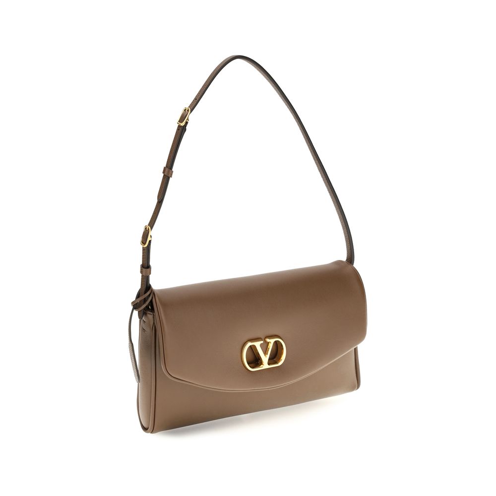 Valentino Garavani Brown Calf Leather Bos Taurus Shoulder Bag Valentino Garavani