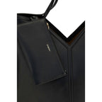 Saint Laurent Bos Taurus shoulder bag made of black calf leather with sleek design and silver hardware.