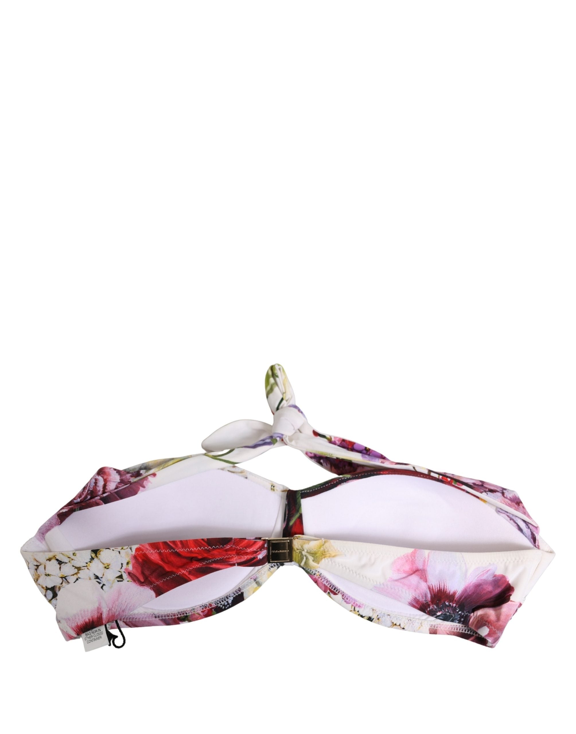 Dolce & Gabbana White Floral Print Nylon Beachwear Bikini Top Dolce & Gabbana