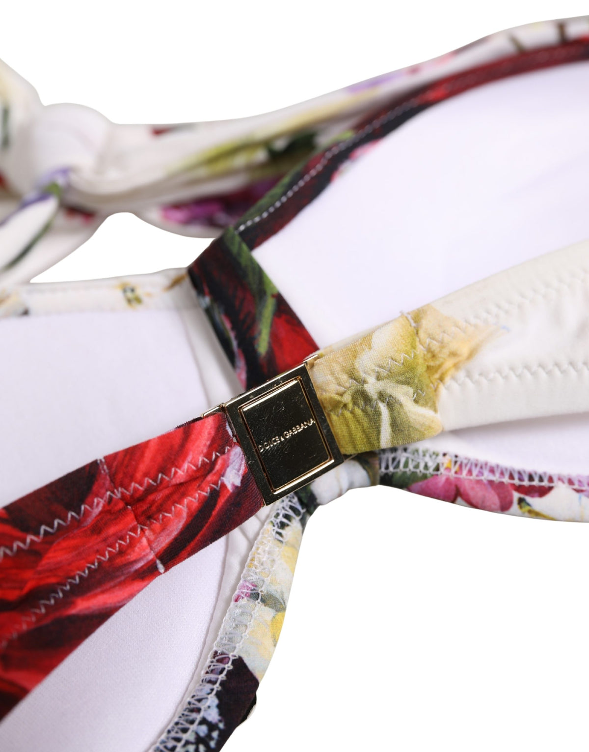 Dolce & Gabbana White Floral Print Nylon Beachwear Bikini Top Dolce & Gabbana