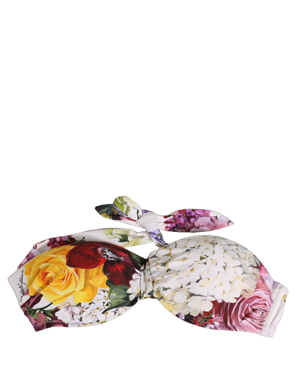 Dolce & Gabbana White Floral Print Nylon Beachwear Bikini Top Dolce & Gabbana