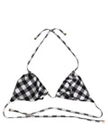 Dolce & Gabbana black and white checkered halter bikini top with adjustable straps for beachwear.