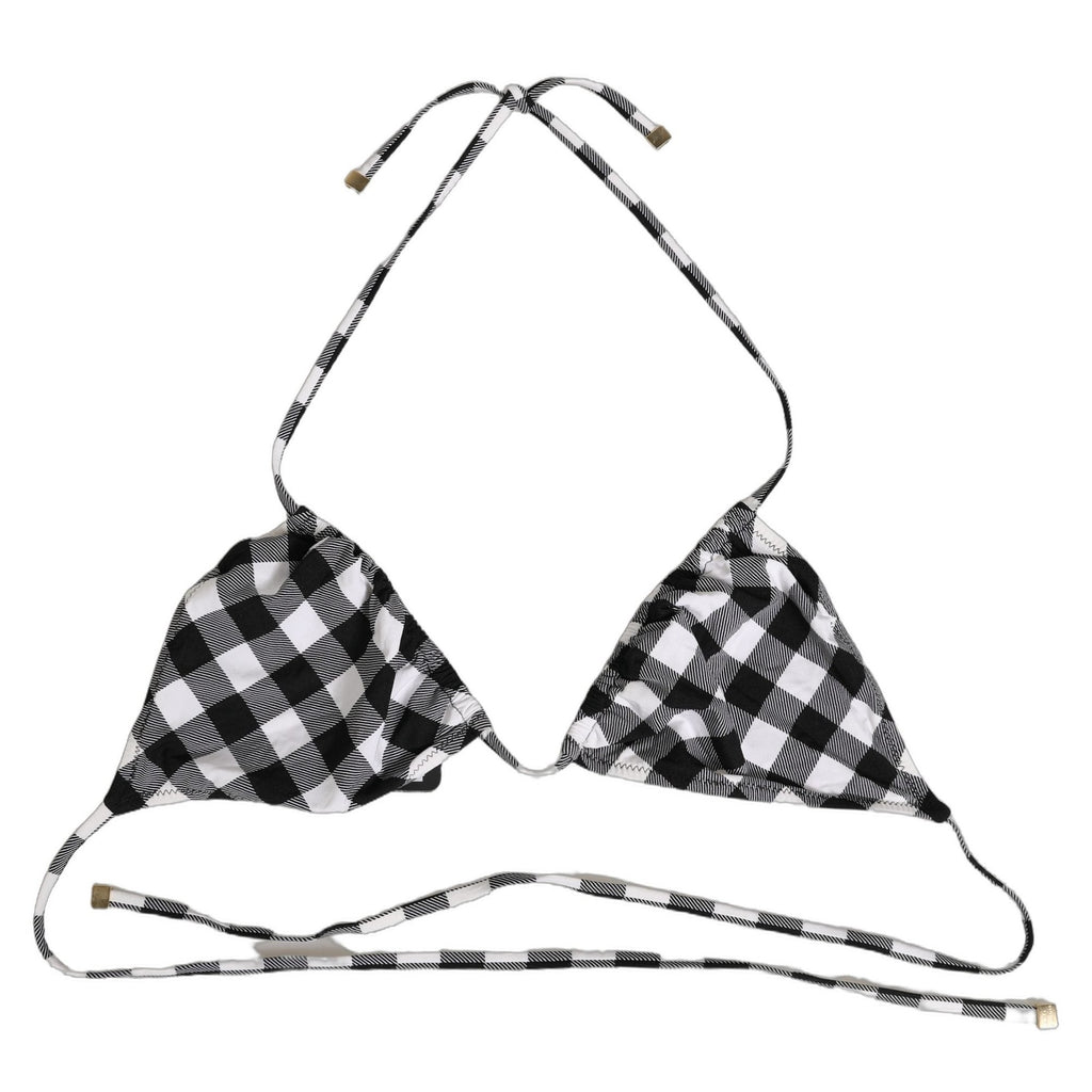 Dolce & Gabbana Black White Checkered Halter Beachwear Bikini Top Dolce & Gabbana