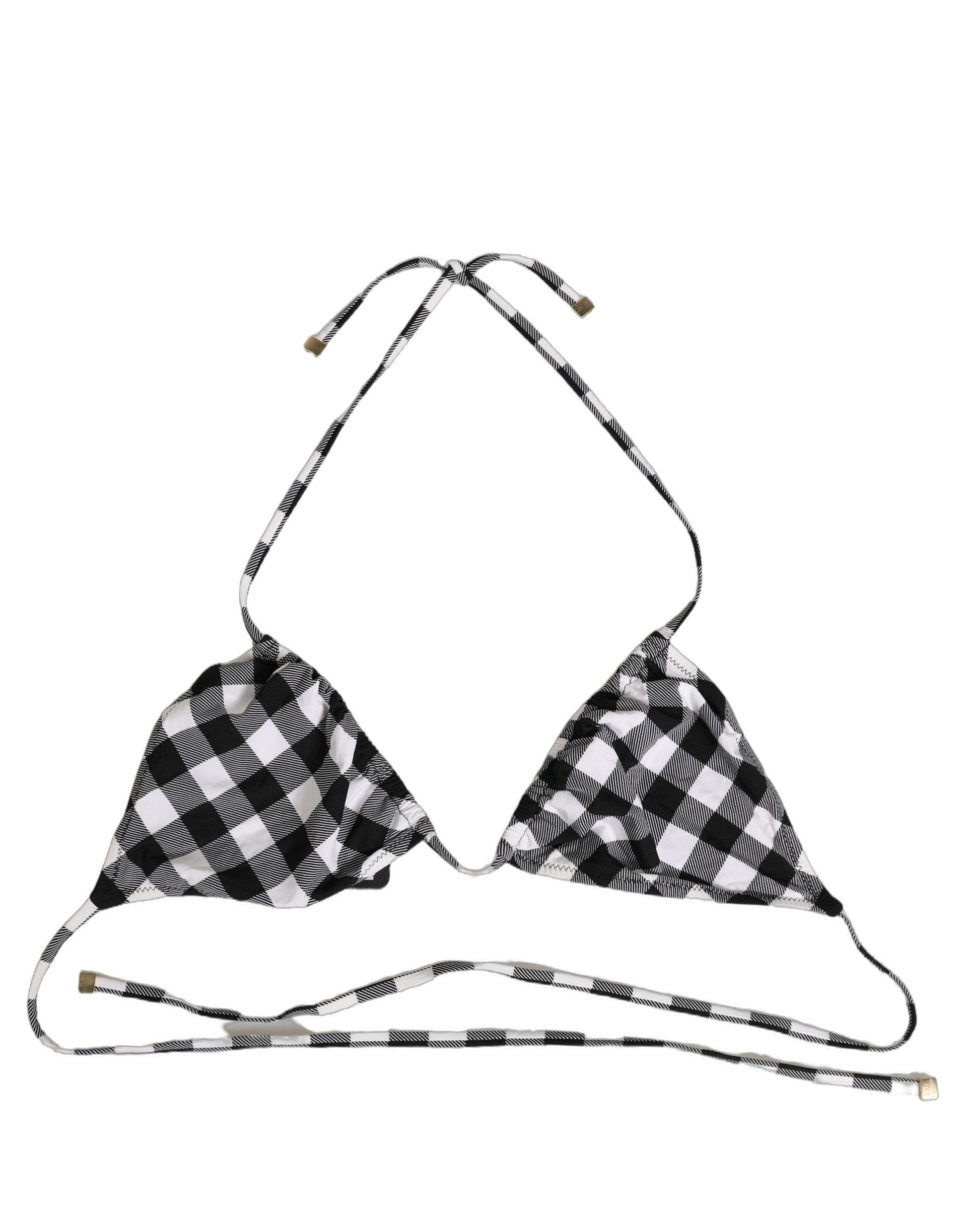 Dolce & Gabbana Black White Checkered Halter Beachwear Bikini Top Dolce & Gabbana