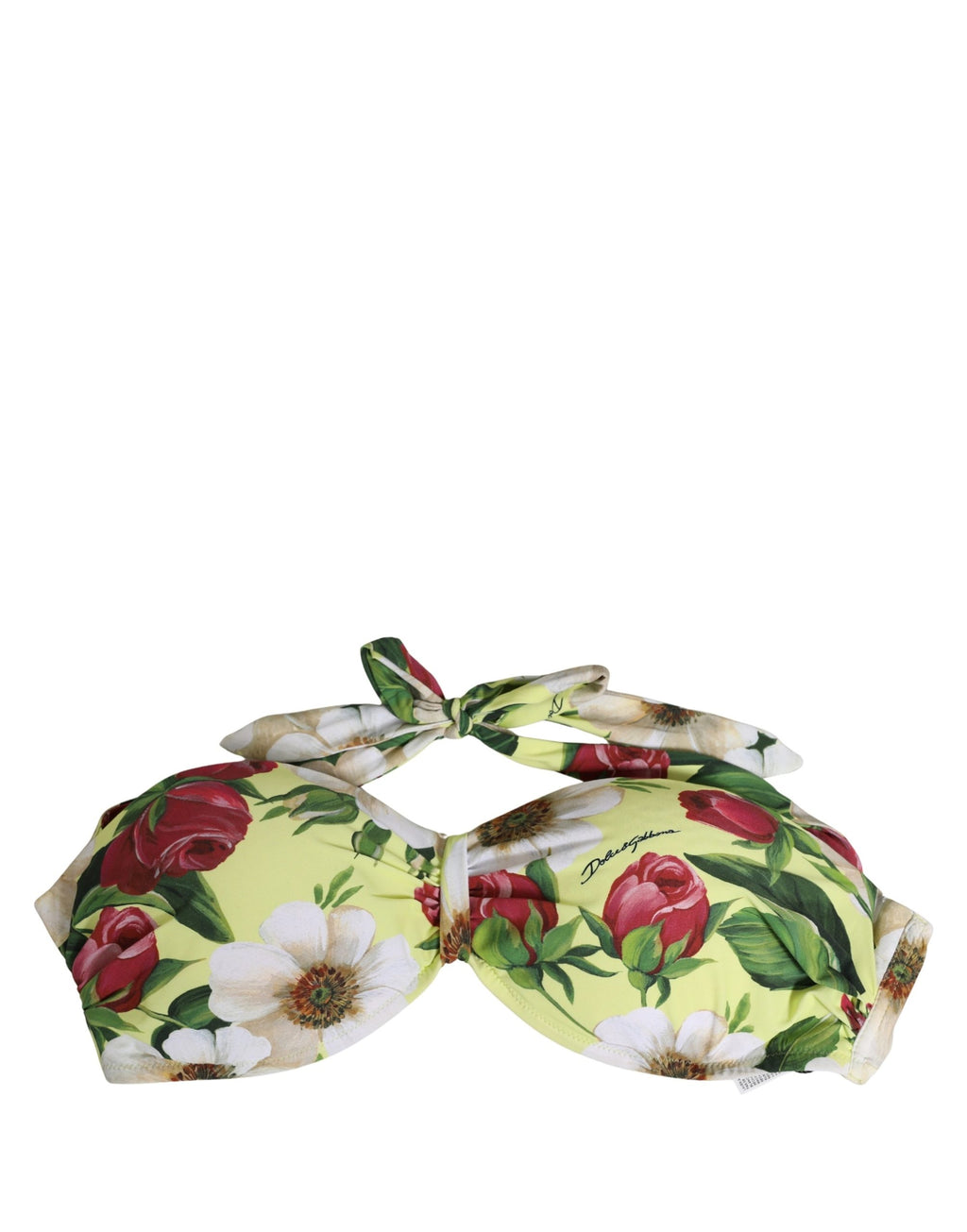 Dolce & Gabbana Yellow Floral Halter Nylon Beachwear Bikini Top Dolce & Gabbana