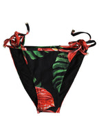 Dolce & Gabbana Black Floral Print Nylon Beachwear Bikini Bottom Dolce & Gabbana