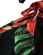 Dolce & Gabbana Black Floral Print Nylon Beachwear Bikini Bottom Dolce & Gabbana