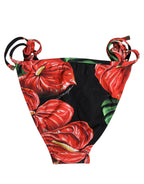 Dolce & Gabbana Black Floral Print Nylon Beachwear Bikini Bottom Dolce & Gabbana