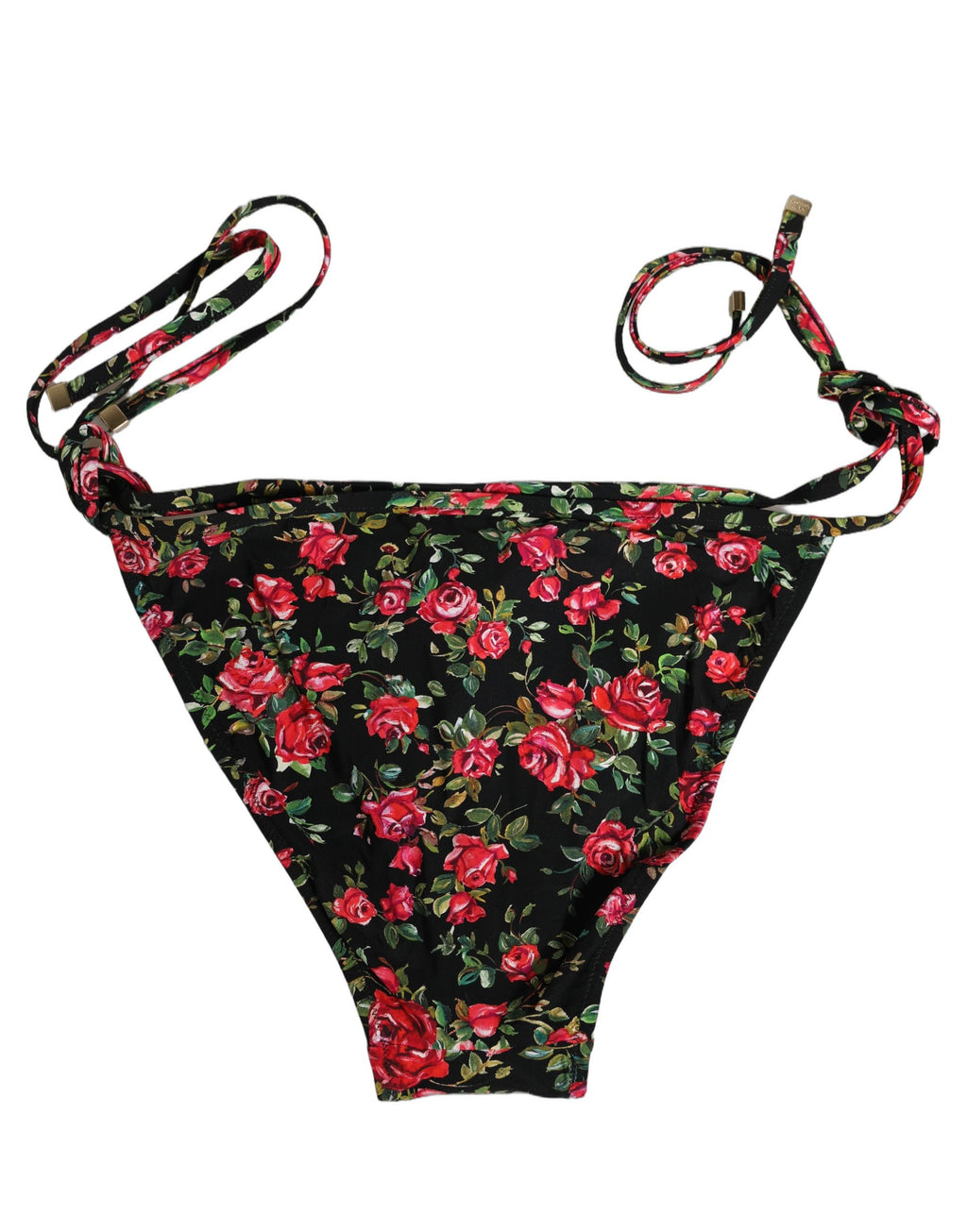 Dolce & Gabbana Black Floral Print Nylon Beachwear Bikini Bottom Dolce & Gabbana