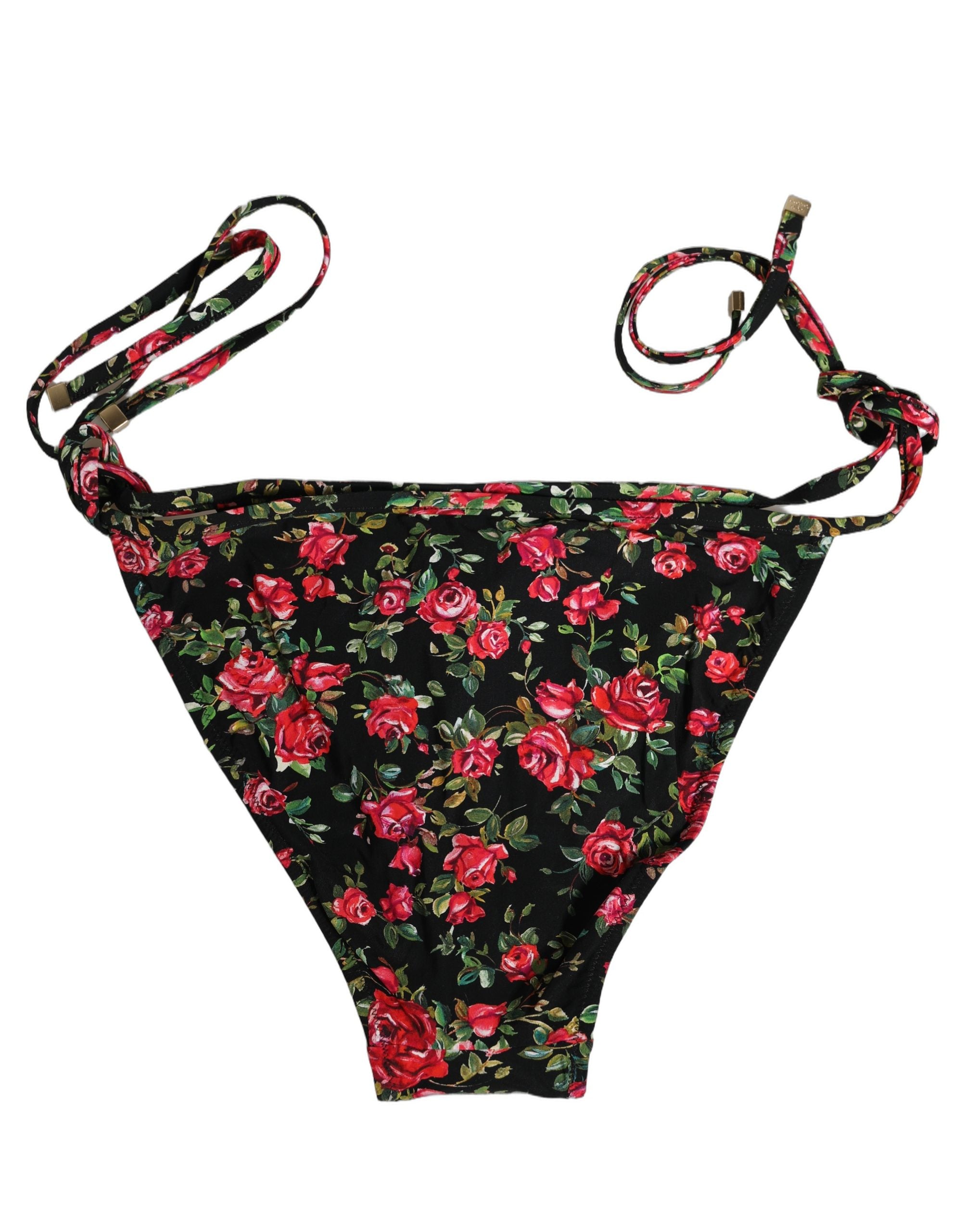 Dolce & Gabbana Black Floral Print Nylon Beachwear Bikini Bottom Dolce & Gabbana