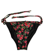 Dolce & Gabbana Black Floral Print Nylon Beachwear Bikini Bottom Dolce & Gabbana
