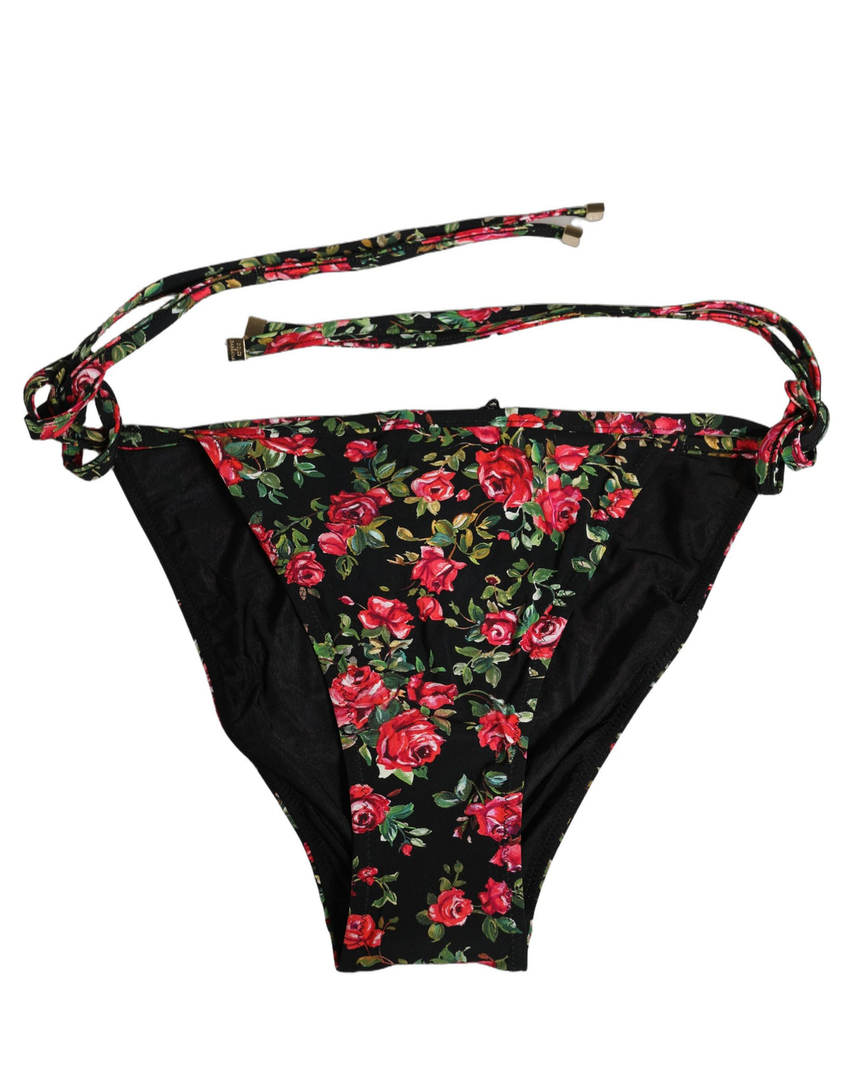 Dolce & Gabbana Black Floral Print Nylon Beachwear Bikini Bottom Dolce & Gabbana