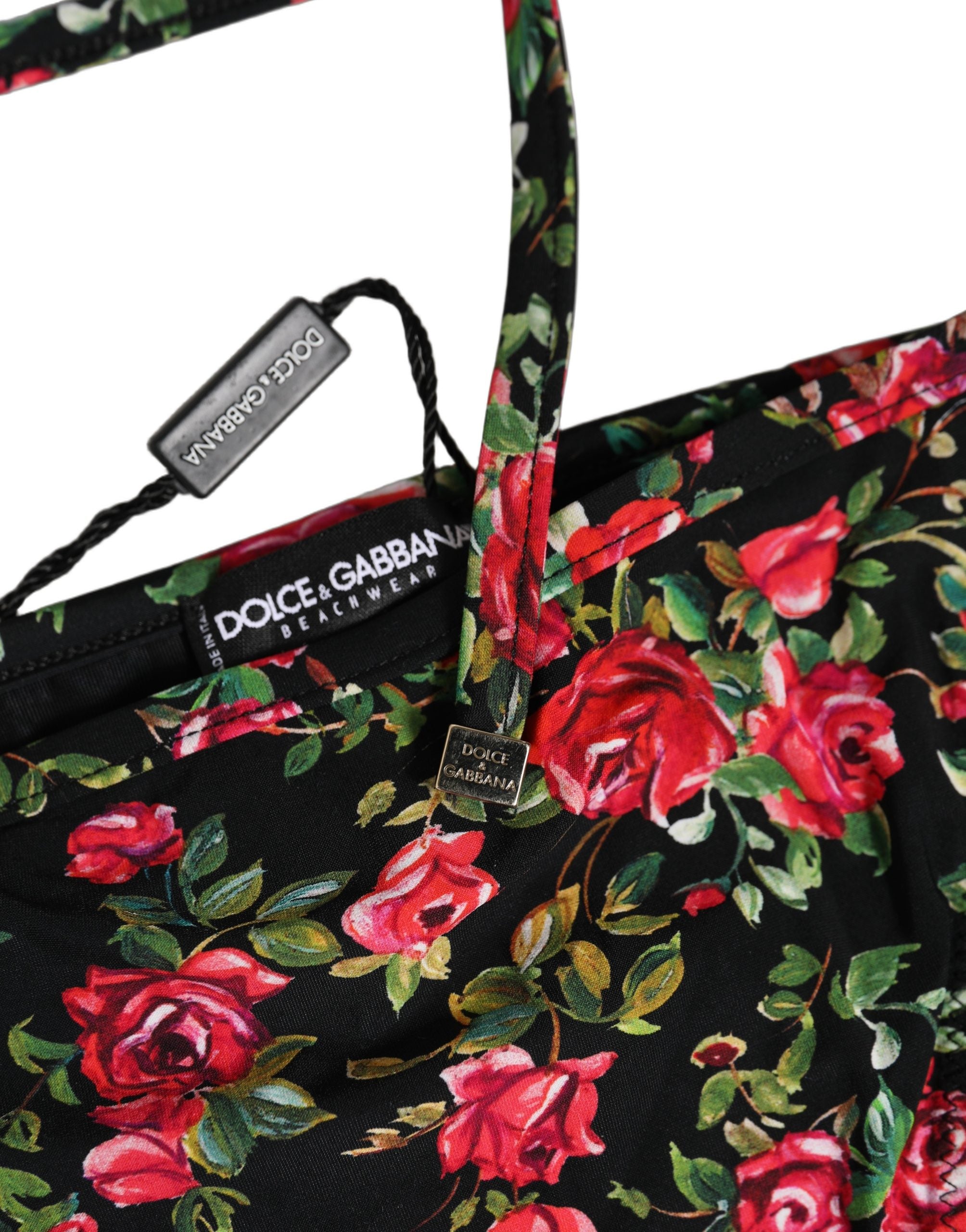 Dolce & Gabbana Black Floral Print Nylon Beachwear Bikini Bottom Dolce & Gabbana
