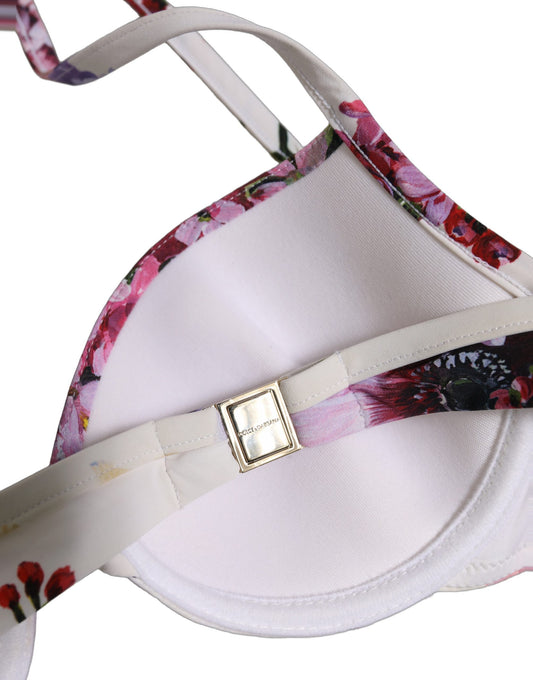 Dolce & Gabbana White Floral Print Nylon Beachwear Bikini Top Dolce & Gabbana