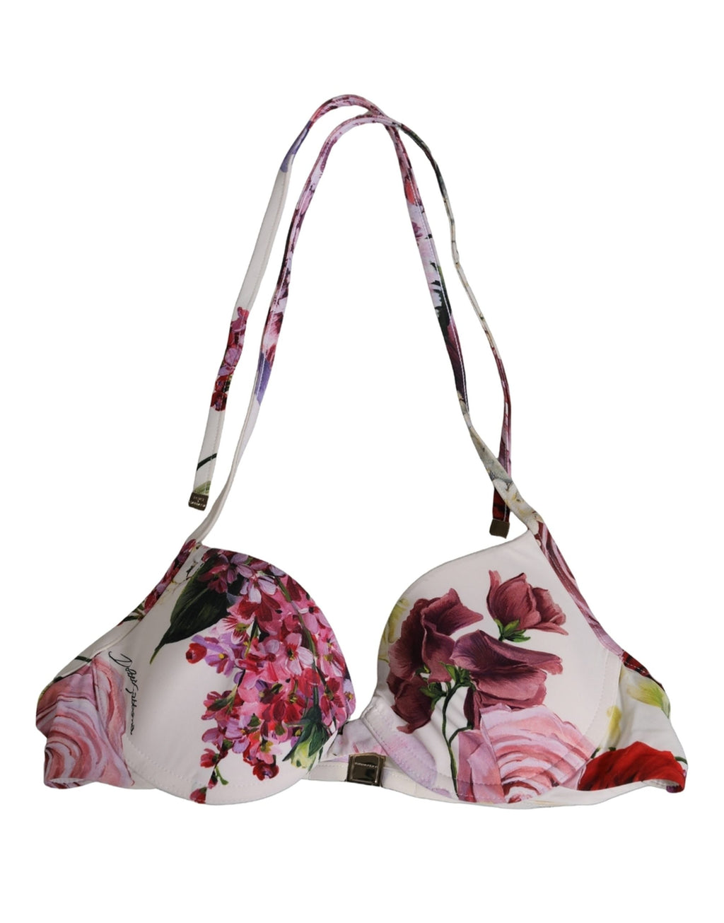 Dolce & Gabbana White Floral Print Nylon Beachwear Bikini Top Dolce & Gabbana